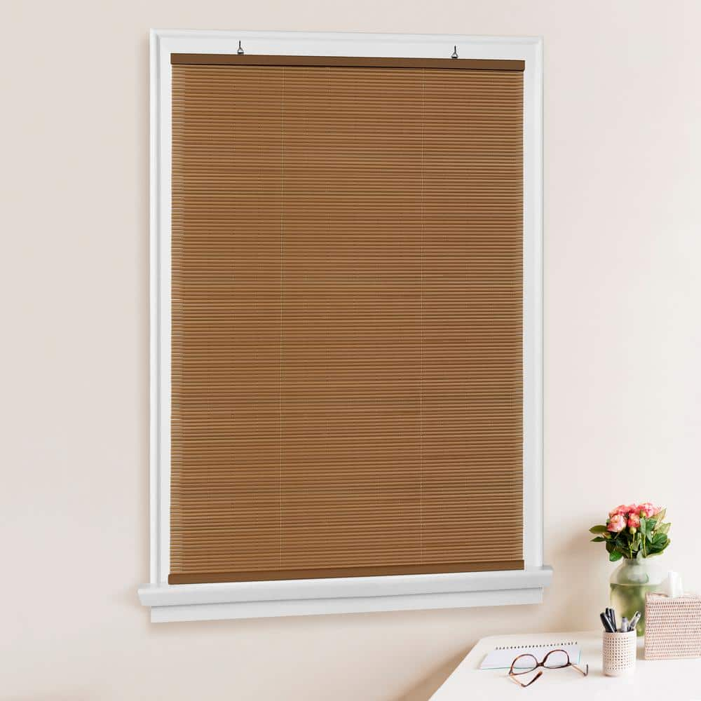 Achim Solstice Cordless Vinyl Light Filtering Window Roll-up Blind, 72" x 48", Woodtone Brown
