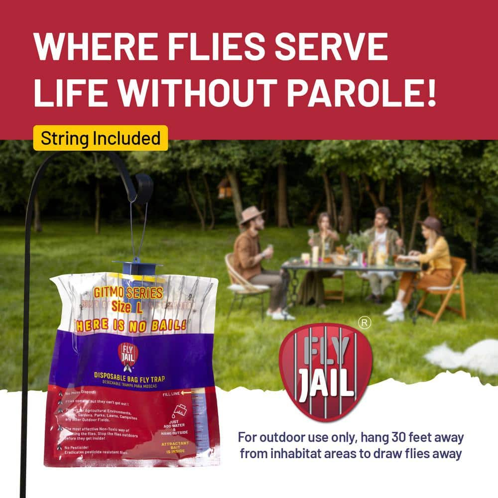 FLY JAIL Large Bags Disposable Outdoor Fly Trap Pre-Baited High-Capacity Fly Catcher 2 Pack