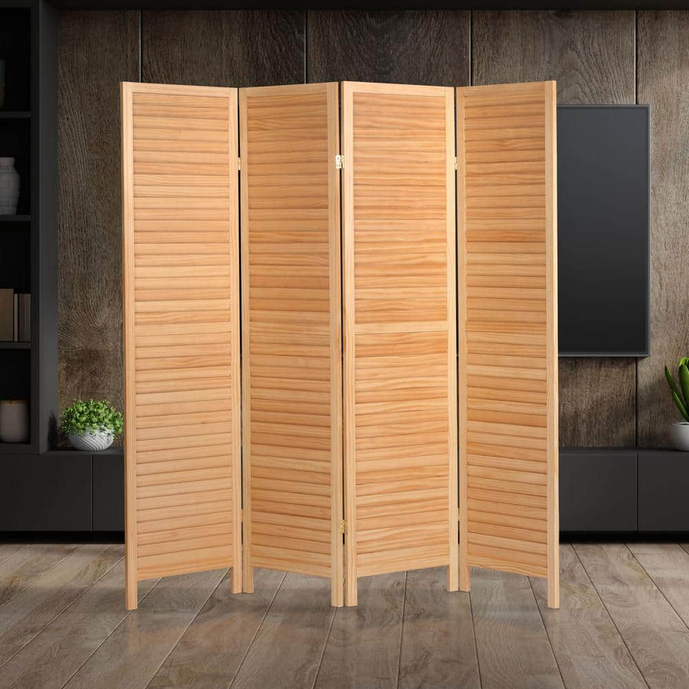 Oriental Furniture 6 ft. Tall Wooden Louvered Room Divider Natural - 4 Panel