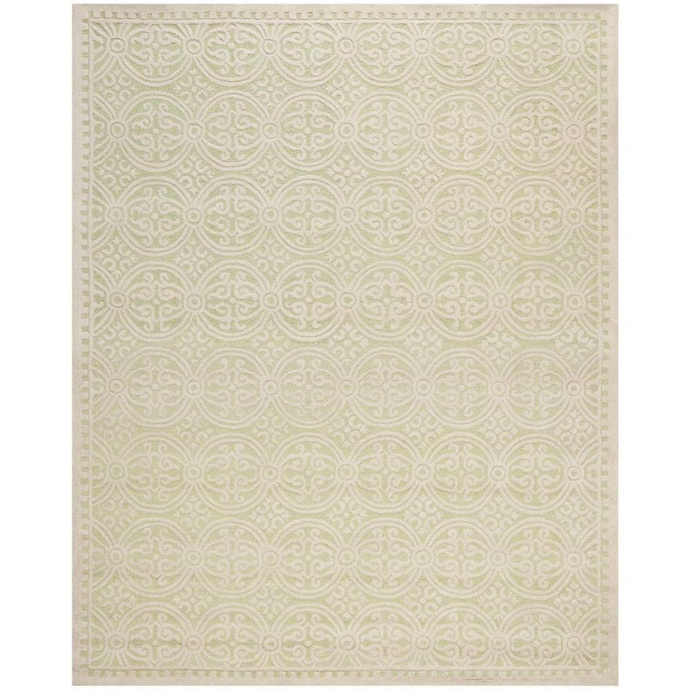 SAFAVIEH Cambridge Leslie Geometric Wool Area Rug, Light Green/Ivory, 8' x 10'