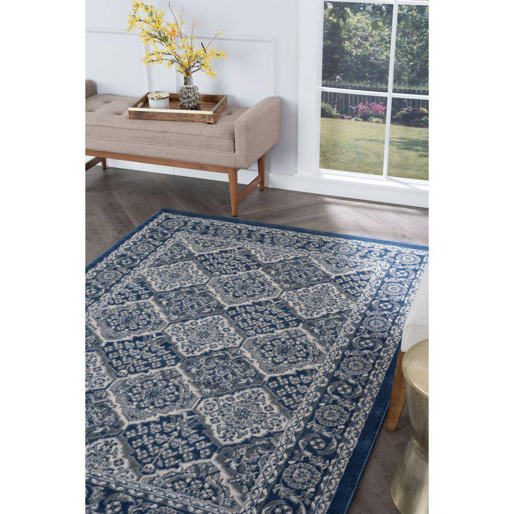 Tayse Hampton Area Rug HMP4207 Traditional Navy Geometric Blocked 3' 11'' x 5'3'' Rectangle