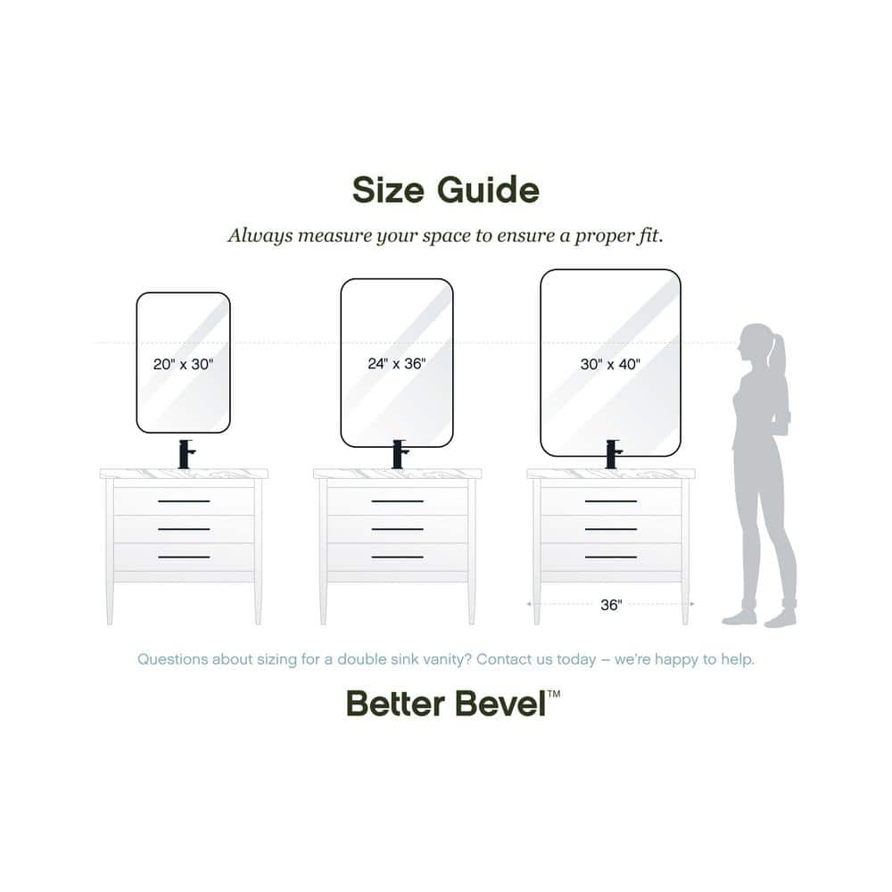 Better Bevel 20" x 30" Black Metal Framed Mirror | Rectangle Bathroom Wall Mirror | Rounded Corner