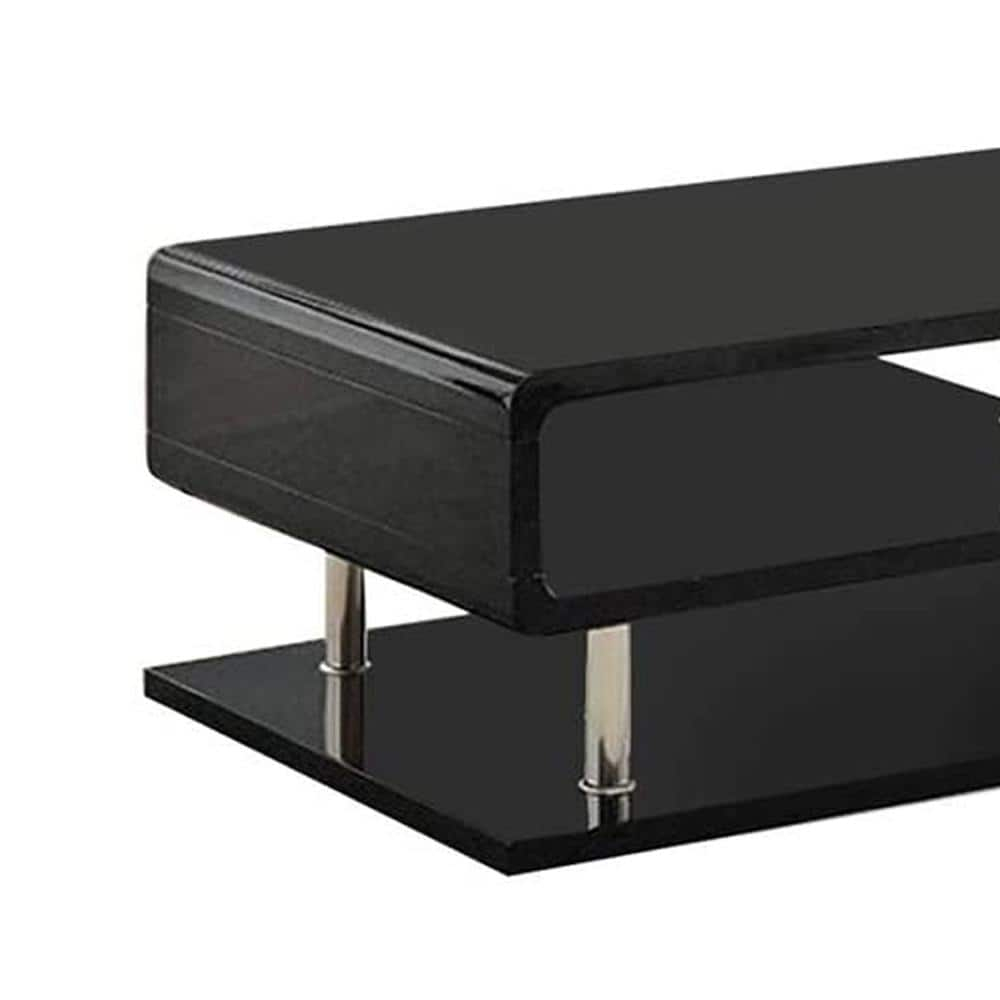 Modern Black Lacquer and Chrome 47'' Rectangular Coffee Table