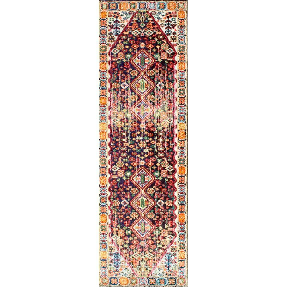 Erline Colorful Bohemian Black and Multicolor Runner Rug