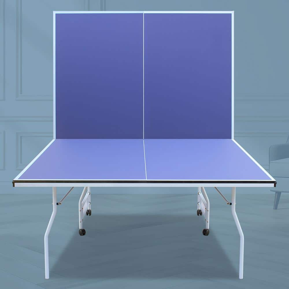 9ft Blue and Silver Foldable Table Tennis Set with Net and Paddles