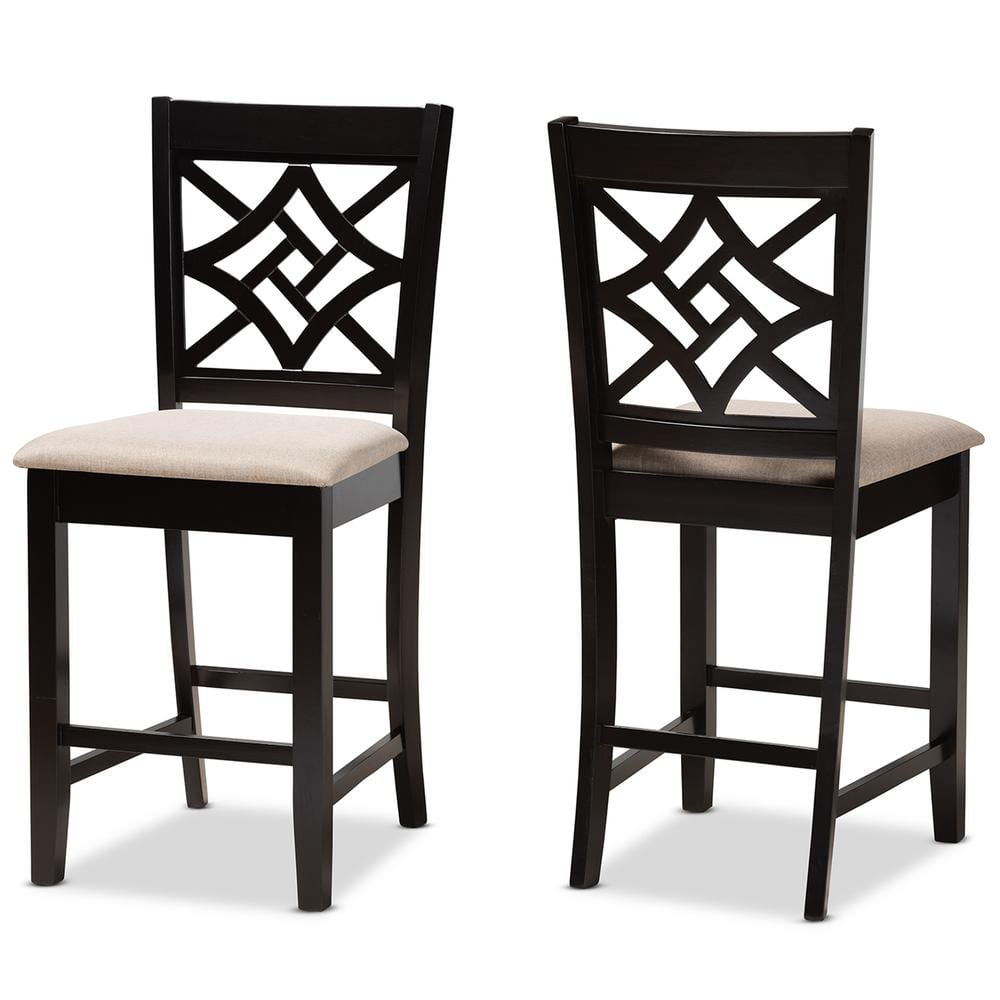 Baxton Studio Nicolette Sand Dark Brown Finished Wood 2-Piece Counter Stool Set