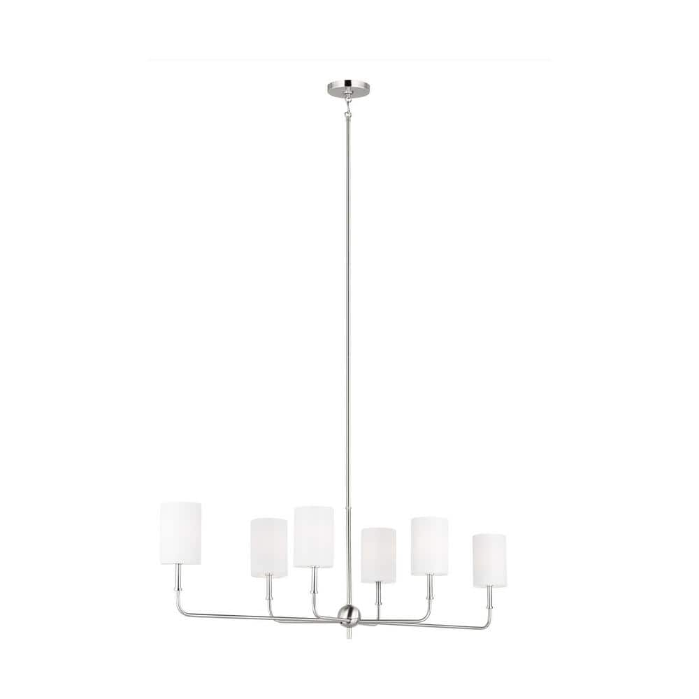Brushed Nickel 6-Light Linear Chandelier with White Linen Shades