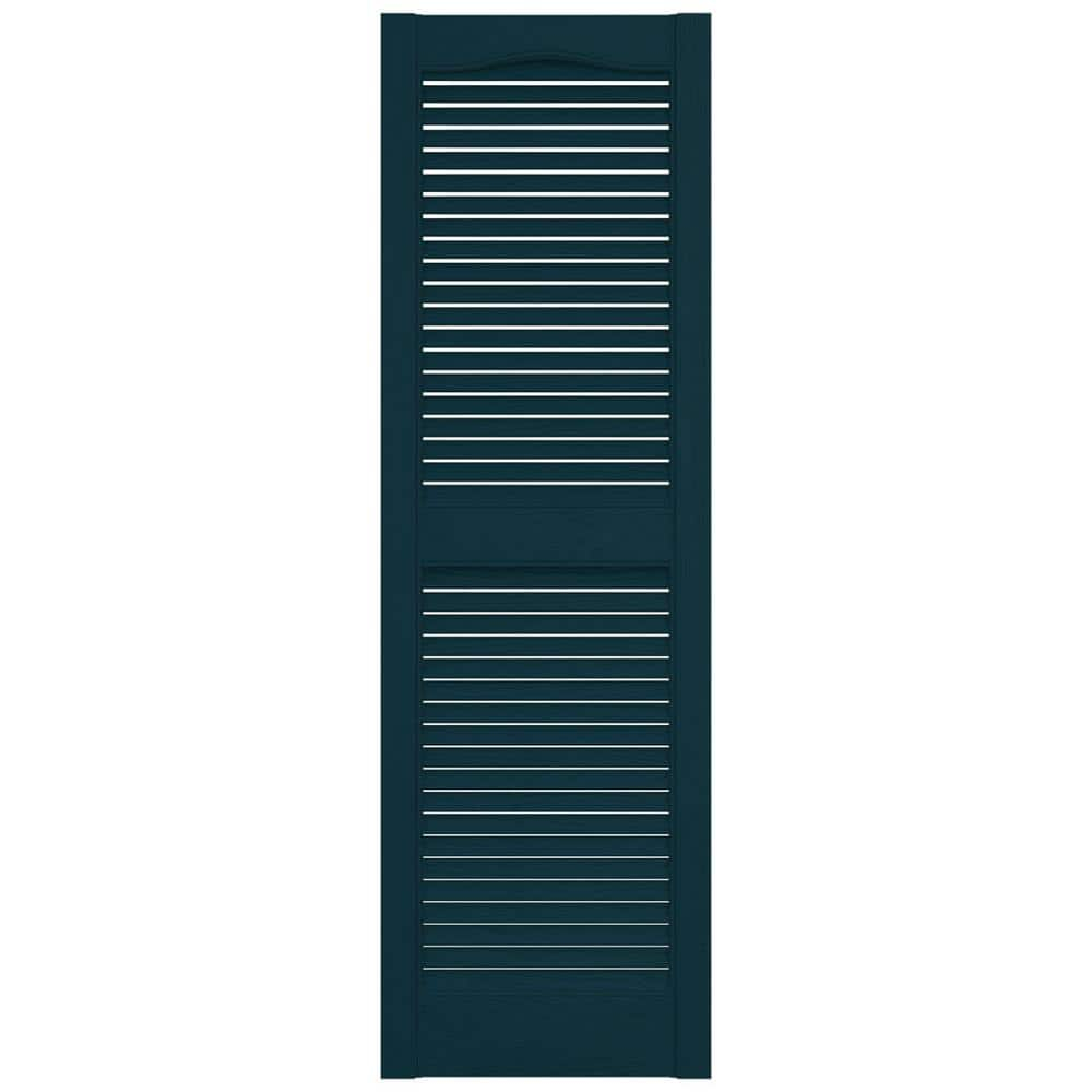 14.5 in. x 36 in. Louvered Vinyl Exterior Shutters Pair in Midnight Blue