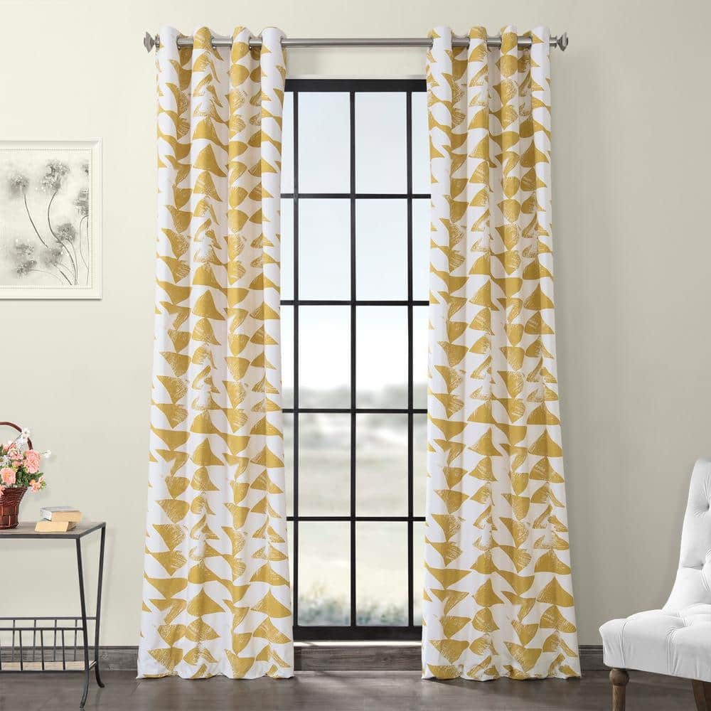 HPD Half Price Drapes Grommet Triangular Geometric Printed Curtains Cotton Curtains 96 Inches Long (1 Panel) Room Darkening Curtains for Bedroom & Living Room, 50W x 96L, Triad Geometric Gold
