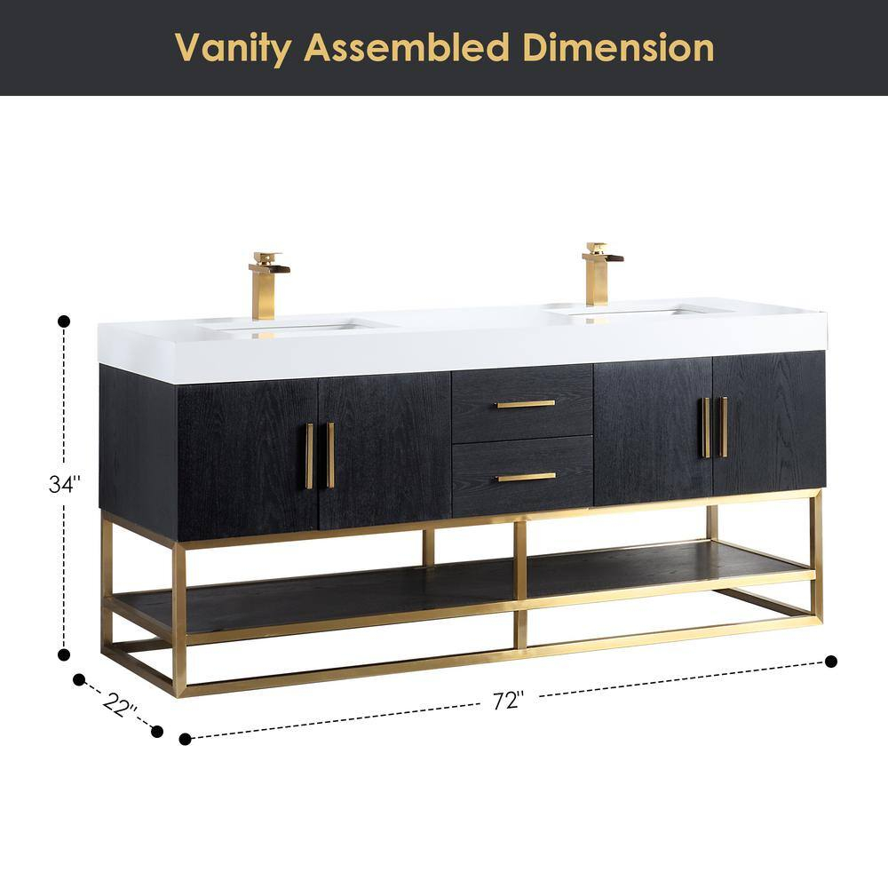 Altair Tocador de 4 Puertas de Madera y Piedra Compuesta de Diseño Bianco en Roble Negro/blanco