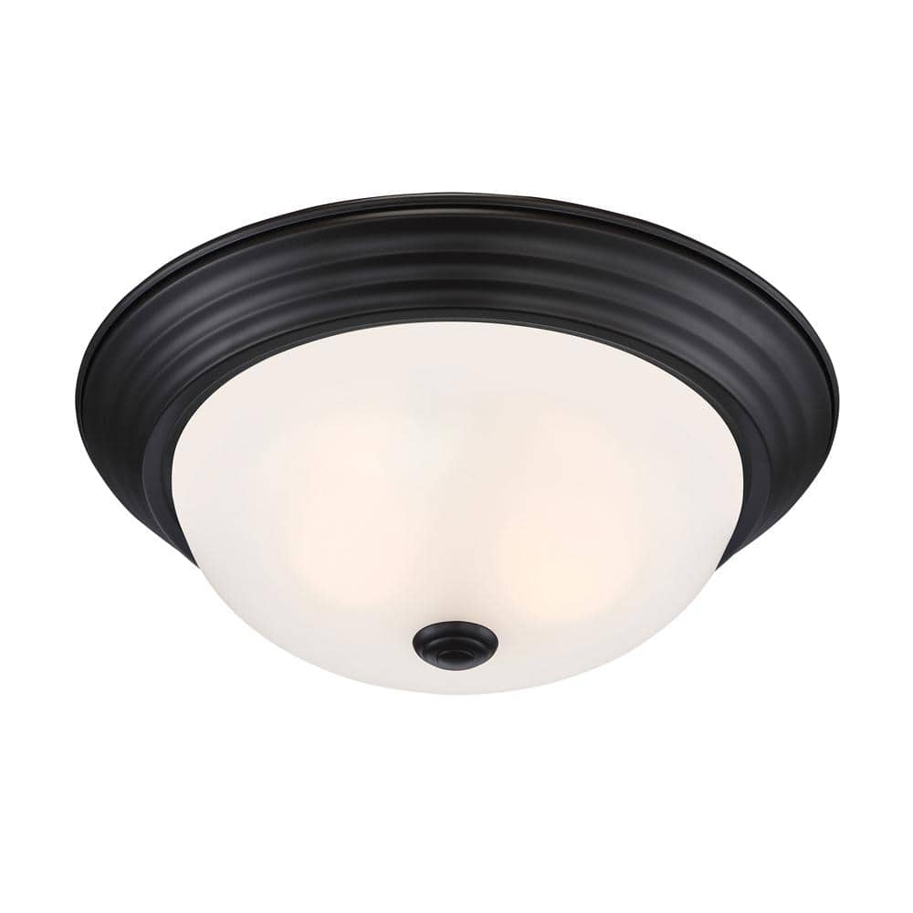 1257M-ORB-W-Designers Fountain-13 Inch 2 Light Flush Mount-Oil Rubbed Bronze Finish-Etched Glass Color