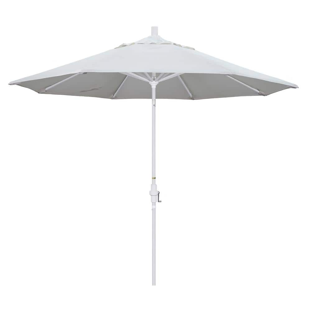 California Umbrella 9' Round Aluminum Patio Umbrella, Crank Lift, Collar Tilt, White Pole, Natural