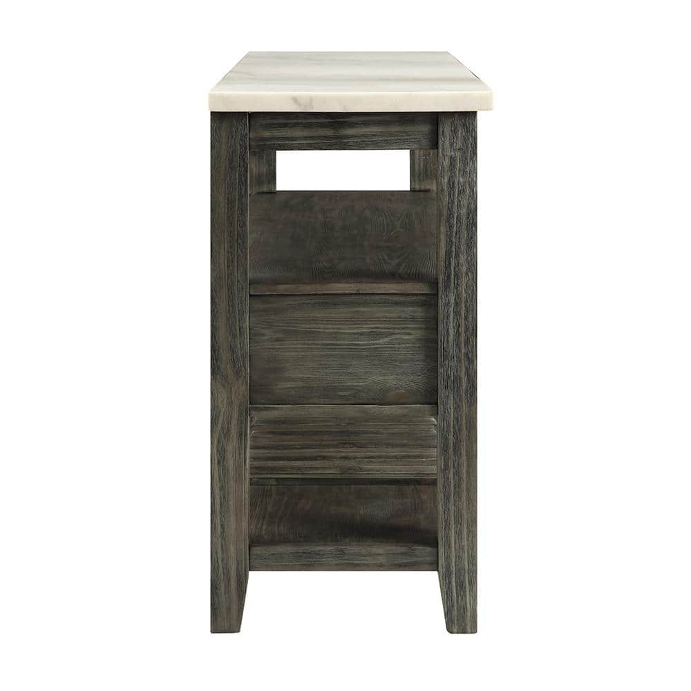ACME Merel Marble Top Wine Rack Server in White and Gray Oak