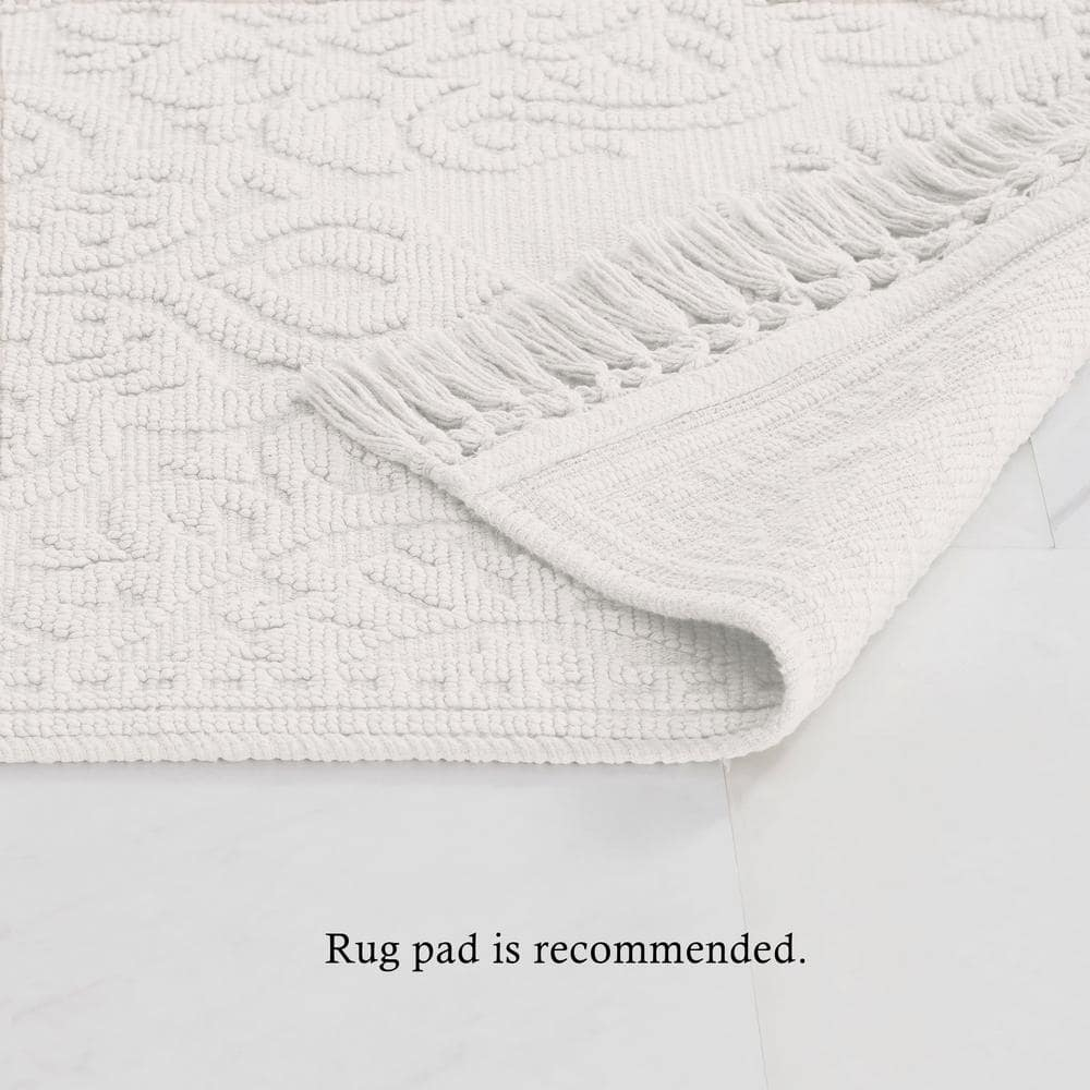 Jean Pierre Ricardo Cotton Fringe 2-Piece Bath Rug Set, White