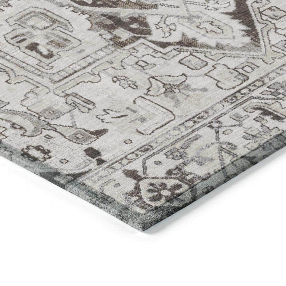 Ivory and Gray Synthetic Oriental Washable Area Rug 1'8" x 2'6"