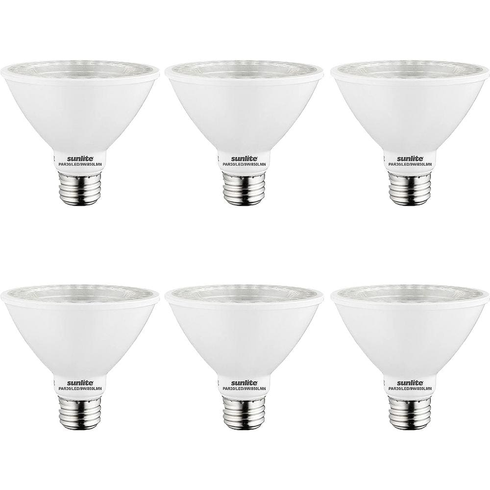 Sunlite LED PAR30 Short Neck Flood Light Bulb, 9 Watts, (75W Equivalent), 850 Lumens, Medium Screw (E26) Base, Dimmable, ETL Listed, 3000K Warm White, 6 Pack