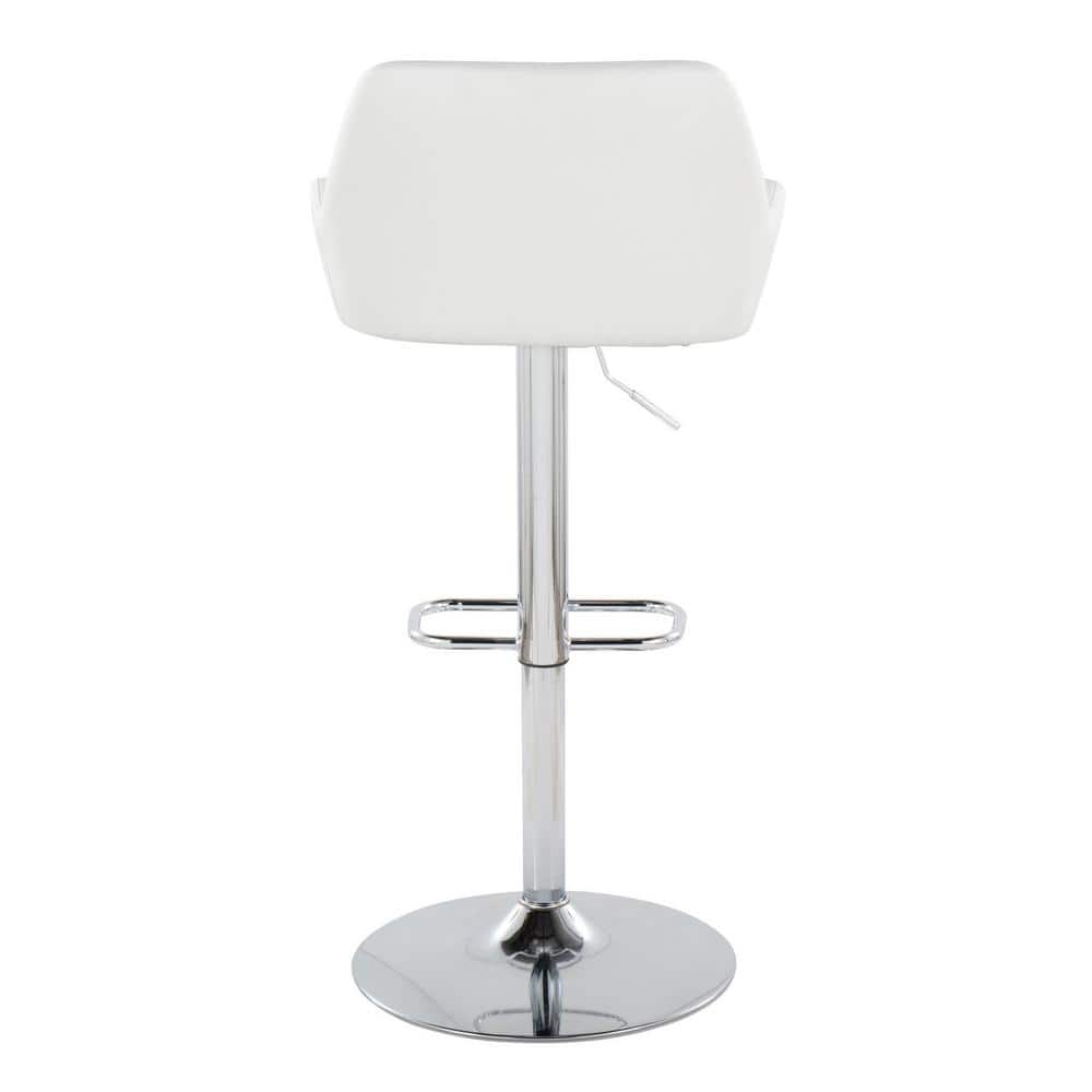 LumiSource Chrome Metal, White PU Daniella Adjustable Barstool - Set of 2