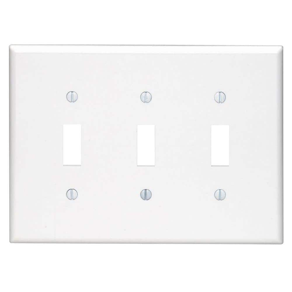 Leviton PJ3-W White Midway Nylon Three Gang Toggle Light Switch Wall Plate