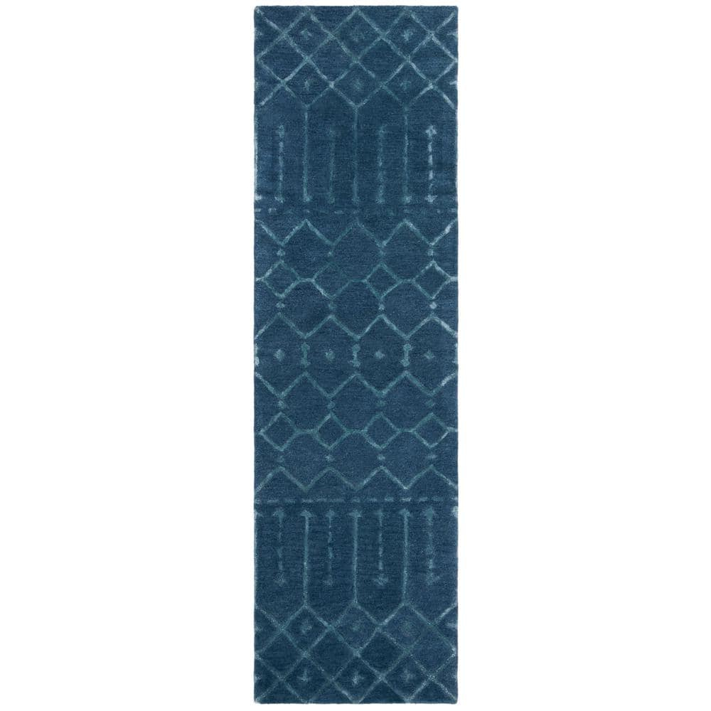 SAFAVIEH Himalaya Darin Geometric Wool Runner Rug, Navy/Silver, 2'3" x 16'