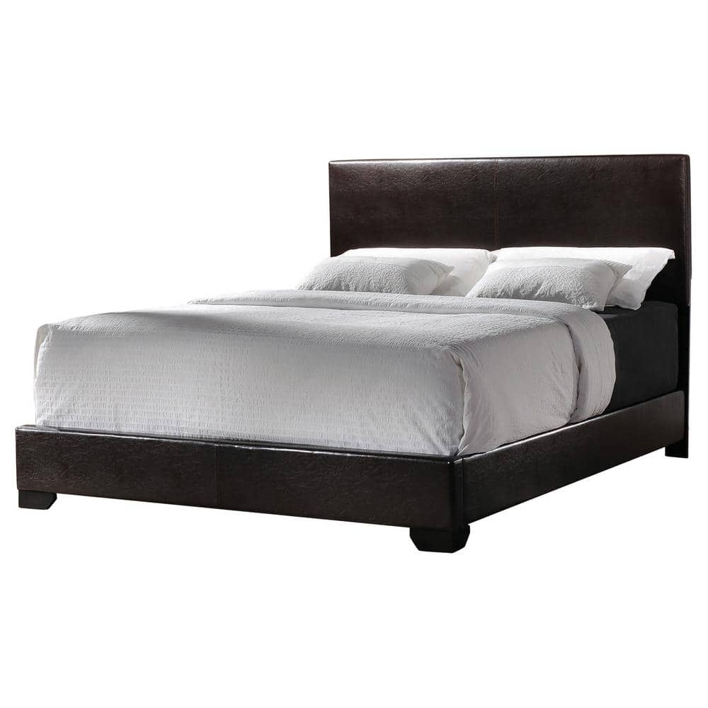 Queen Upholstered Platform Bed, Dark Brown