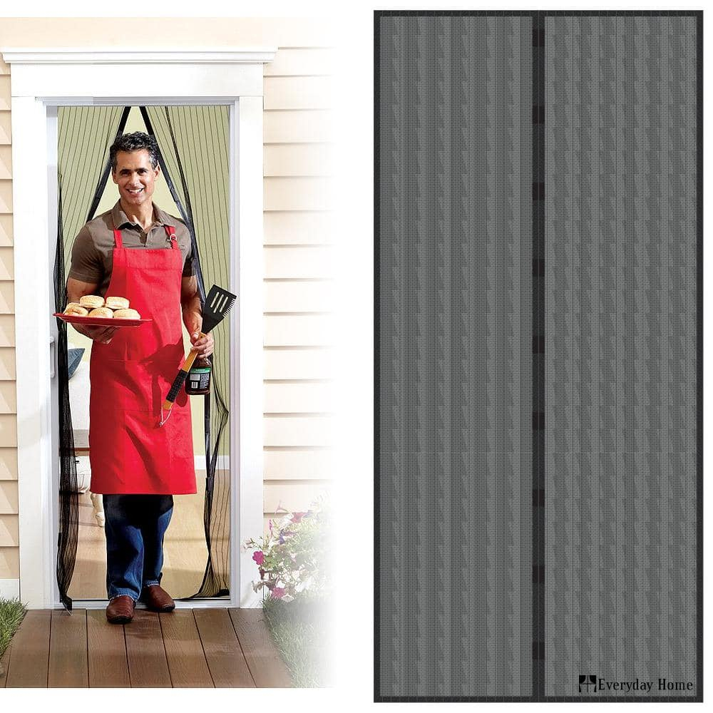 Everyday Home Magnetic Mesh Screen Door Curtains with Automatic Close, 38 x 80 in., Black