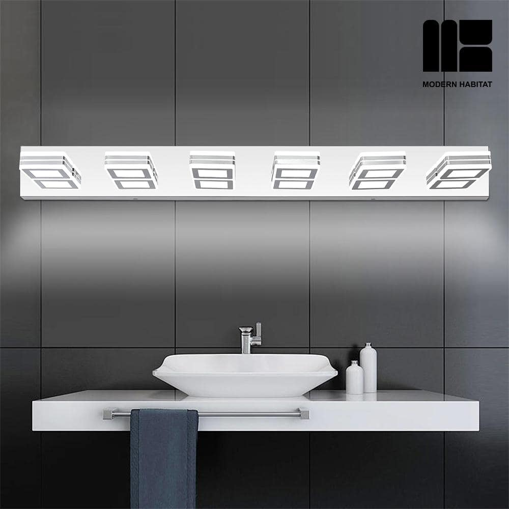 GlamourGaze 39 in. 6-Light Chrome LED Vanity Light with Bathroom