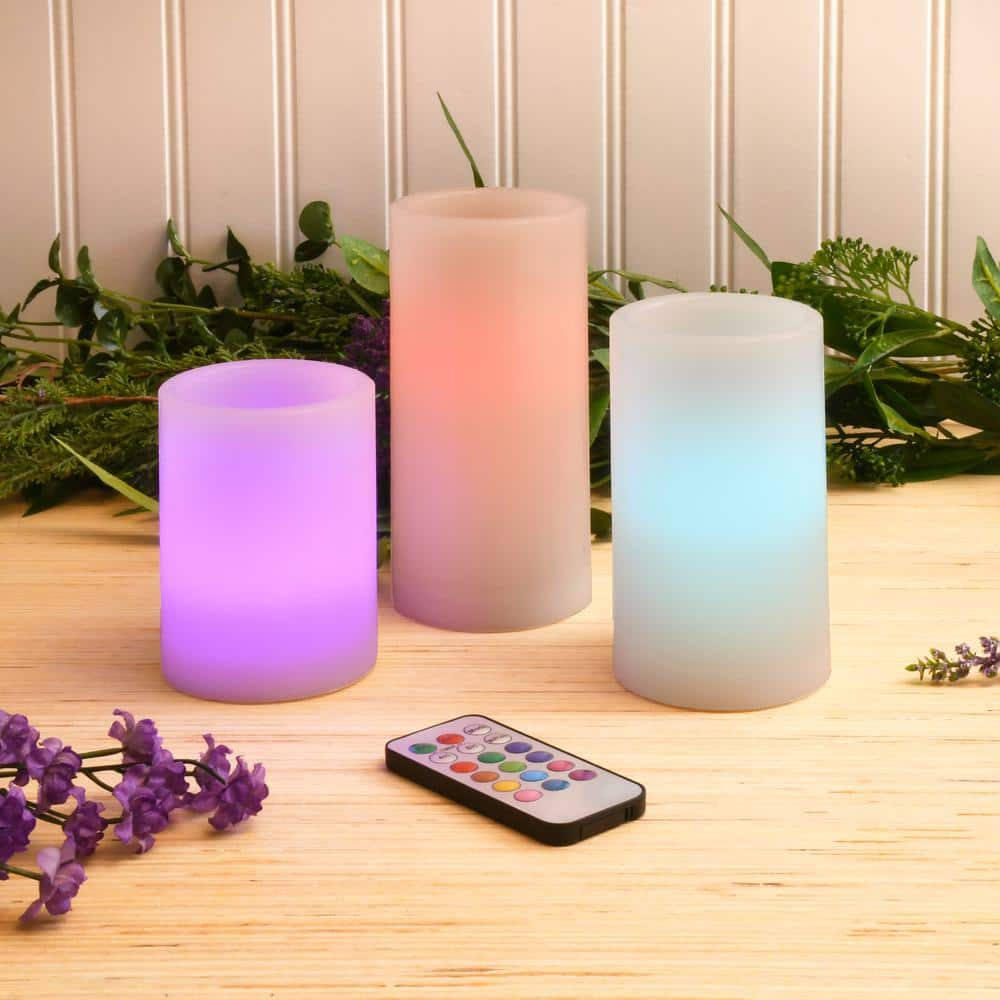 LumaBase Battery Operated Multifunction Wax LED Candles - Set of 3 (Round)