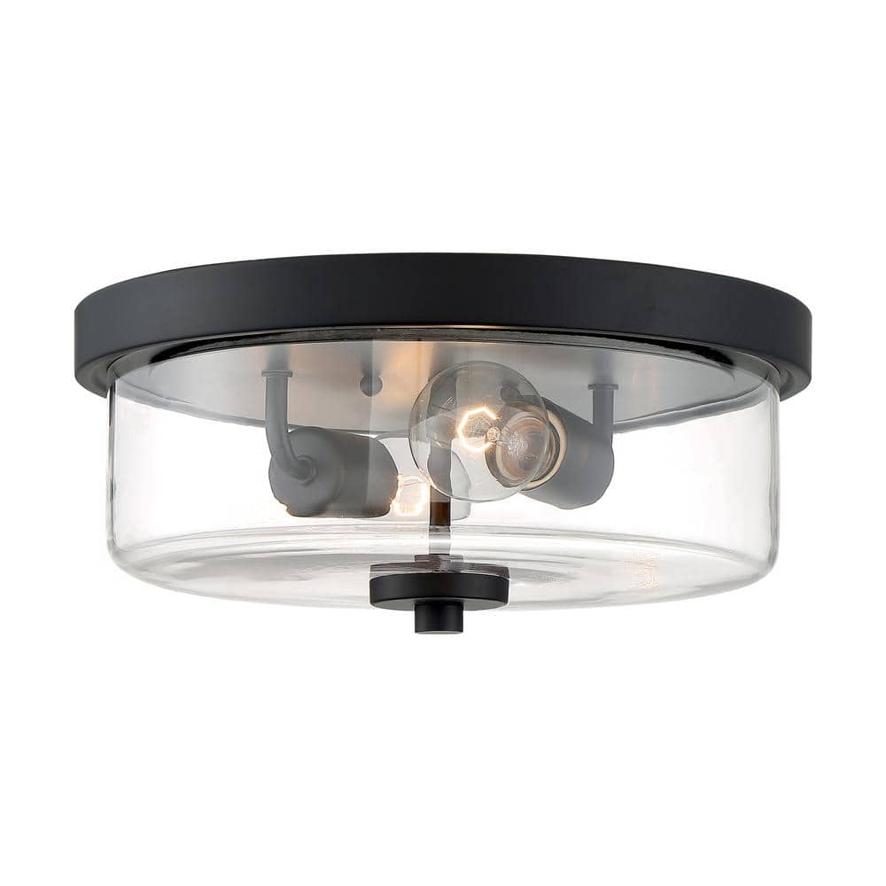 Sommerset Matte Black Glass Drum Flush Mount Light