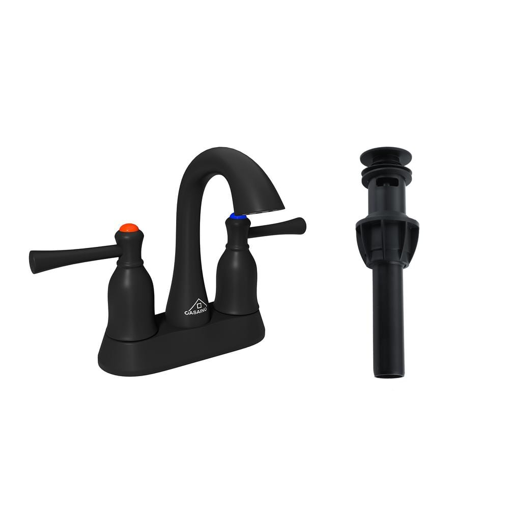 Double Handle 3 Hole 4 in. Centerset Bathroom Sink Faucet with Pop-up Drain and Filter Deckplate in Matte Black