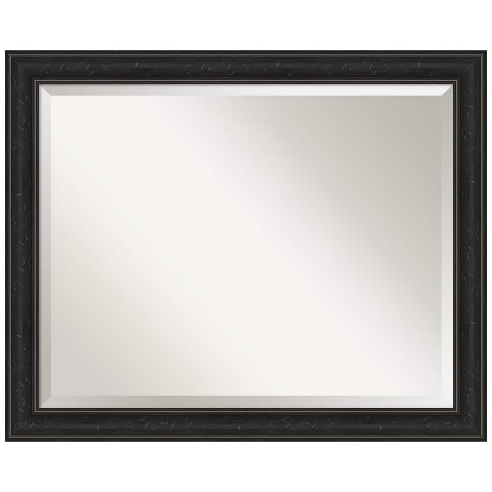 Amanti Art Beveled Bathroom Wall Mirror - Shipwreck Black Narrow Frame Outer Size: 32 x 26 in