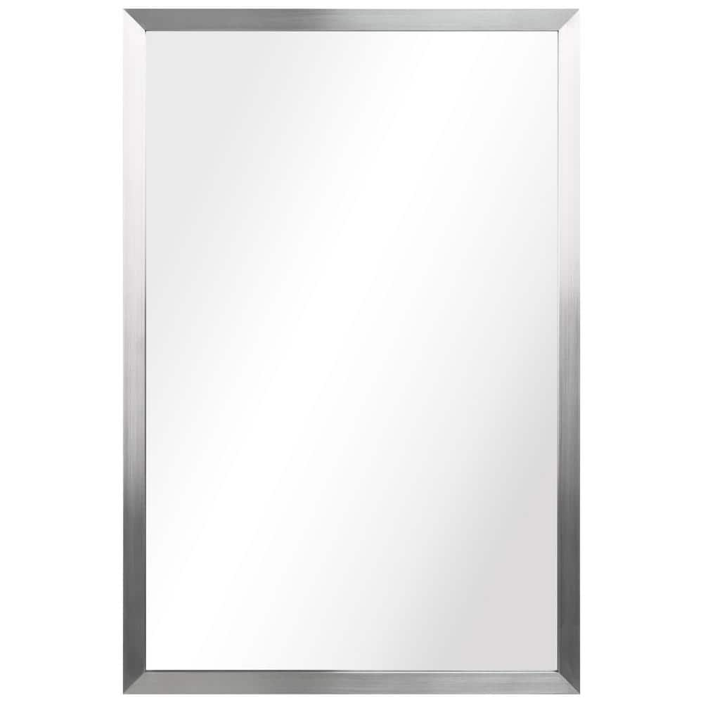 Empire Art Direct Contempo Brushed Silver Stainless Steel Frame Rectangle Wall Mirror, 20" x 30" x 1", Ready to Hang