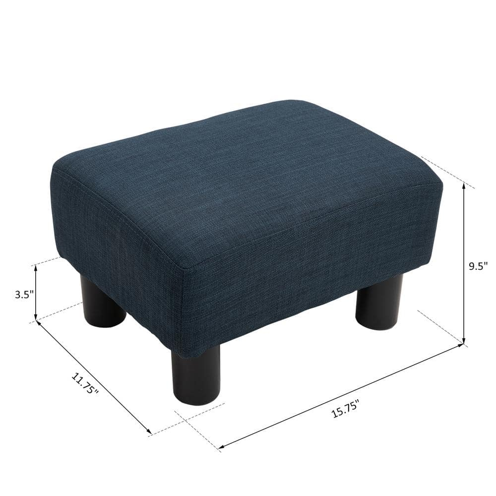 HOMCOM 16” Cube Modern Linen Fabric Pouf Footrest Ottoman - Dark Blue