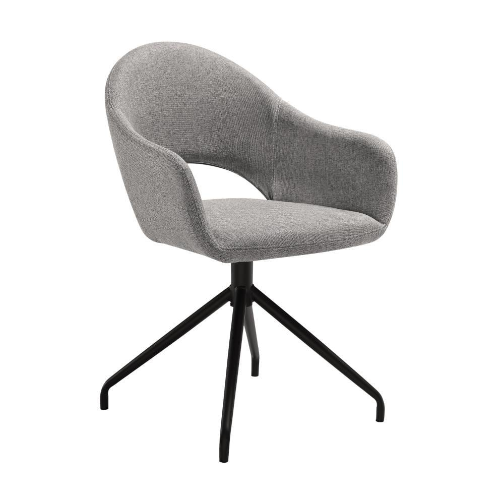 Homestock Tribal Treasures Swivel Upholstered Dining Chair in Gray Fabric with Black Metal Legs - Set of 2