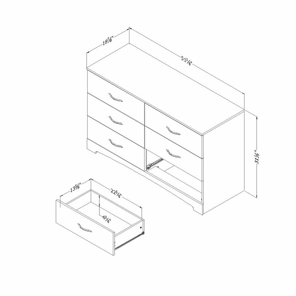 South Shore Maddox 6 Drawer Dresser in Pure White Finish