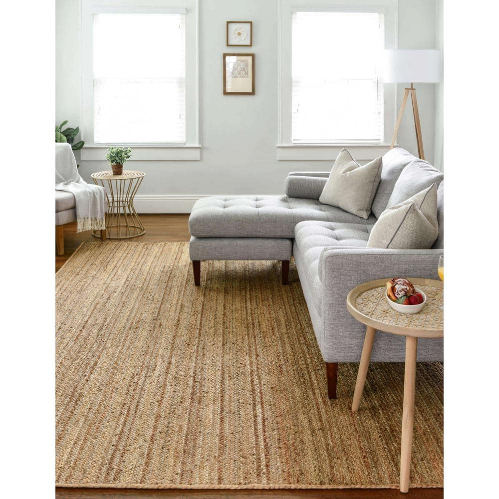 Unique Loom Braided Jute Collection Area Rug - Dhaka (8' x 10' Rectangle, Natural)