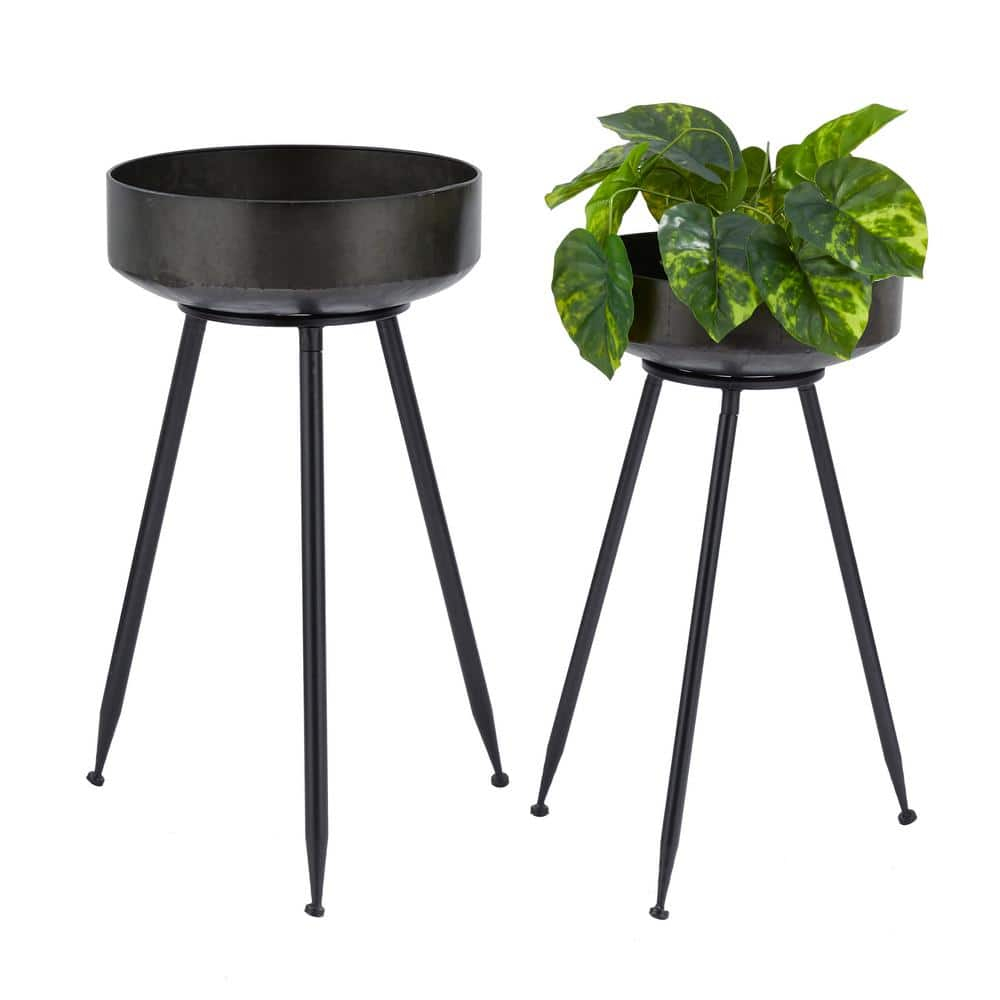30 in., and 26 in. Large Black Metal Indoor Outdoor Planter (2- Pack)