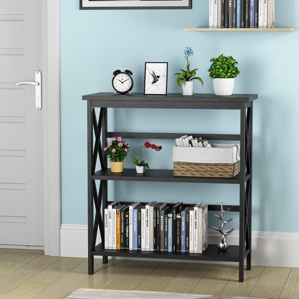Costway 3-Tier Bookshelf Wooden Open Storage Bookcase for Home Office Black