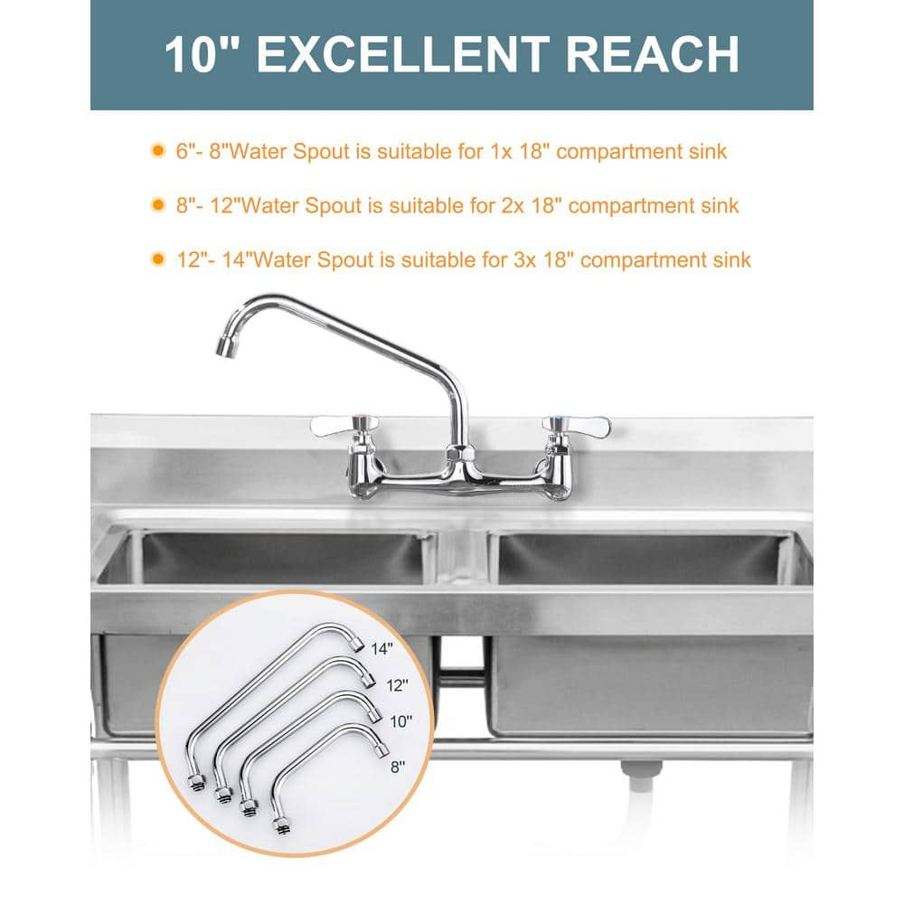 Commercial Faucet Swivel Spout Replacement: 10“ Add-on Swing Nozzle Spout - Chrome Polished Spout Replacement Part For Commercial Kitchen Sink Faucet - 1.8gpm/ 2.2gpm Aerator - G3/4 Internal Thread