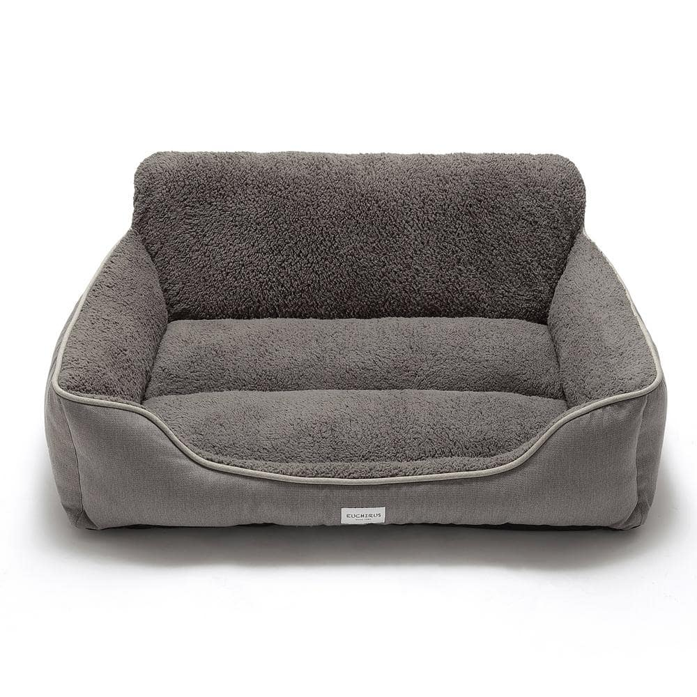 Washable Medium Grey Dog Bed With Bolster