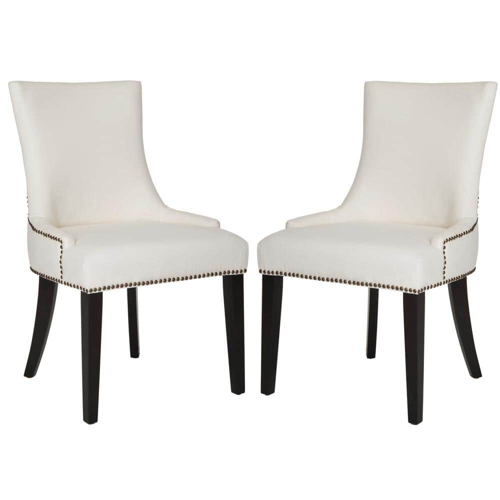 SAFAVIEH Lester 19" H Contemporary Glam Dining Chair, White/Espresso, Set of 2