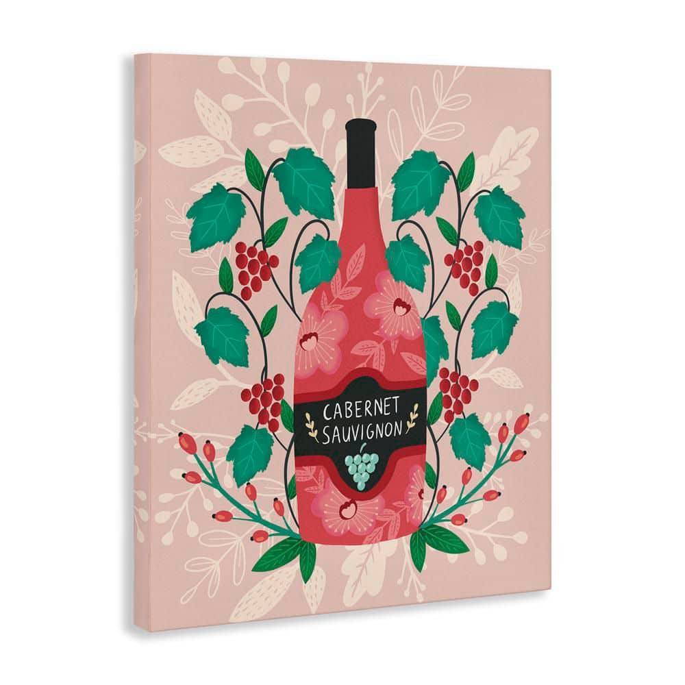 Stupell Industries Classic Floral Wine Bottle Food & Beverage Painting Wrapped Canvas Art Print Wall Art, 16 x 20
