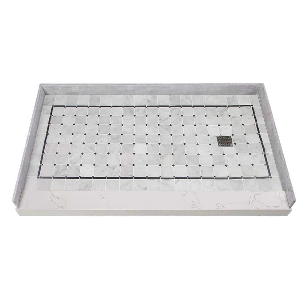 White Marble Pre-Tiled 60" x 36" Shower Base with Right-Hand Drain