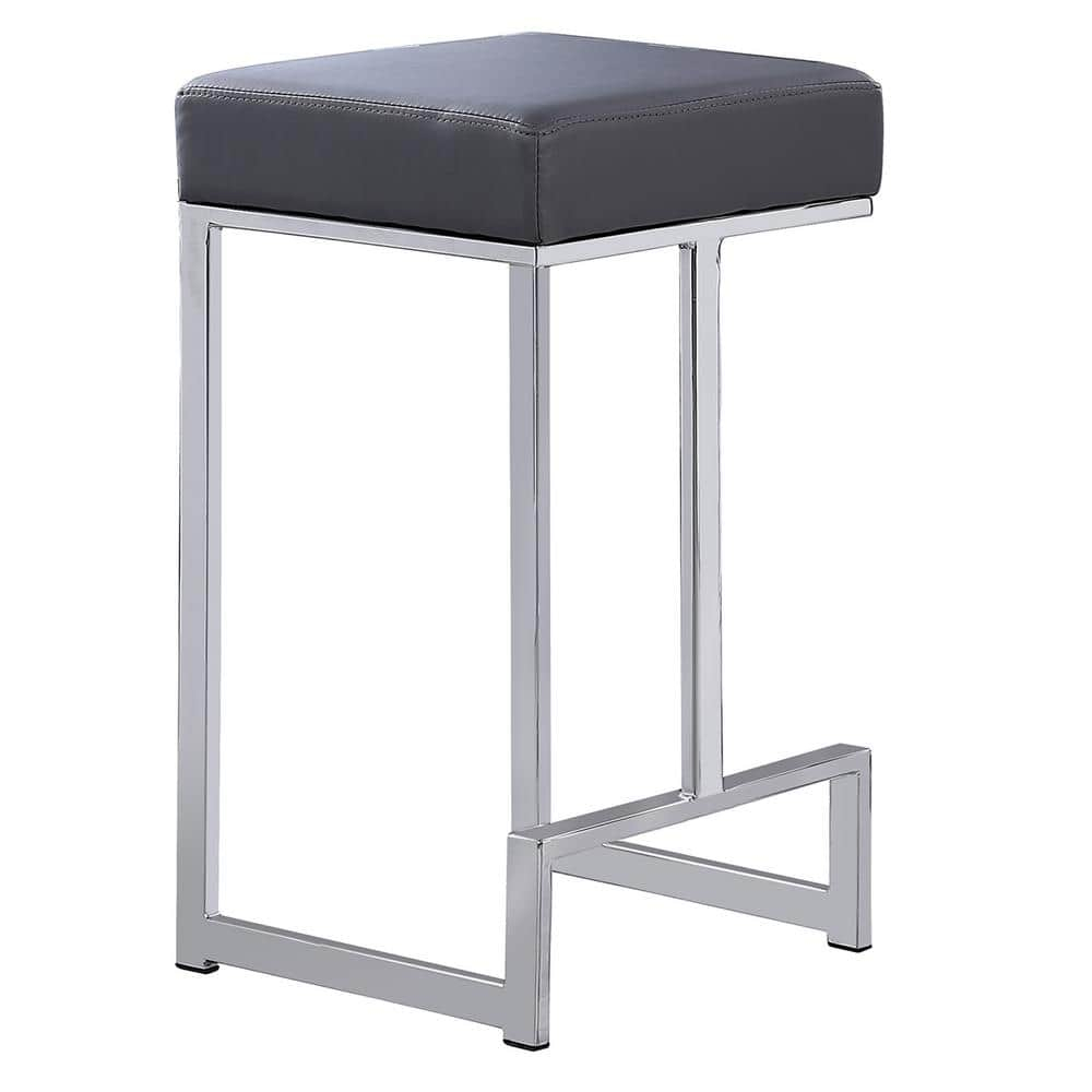Dorrington Faux Leather Backless Counter Height Stool in Gray/Silver (Set of 2)