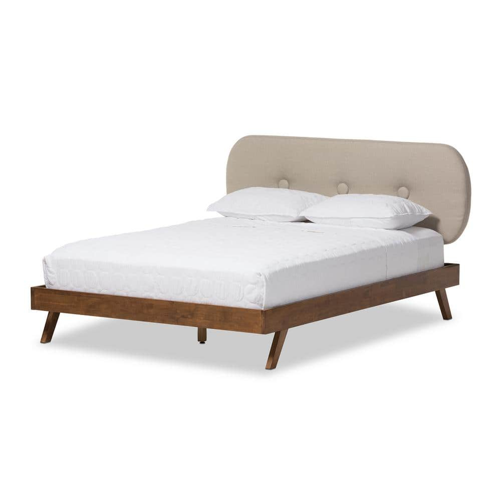Elegant Walnut Queen Bed with Tufted Upholstered Headboard