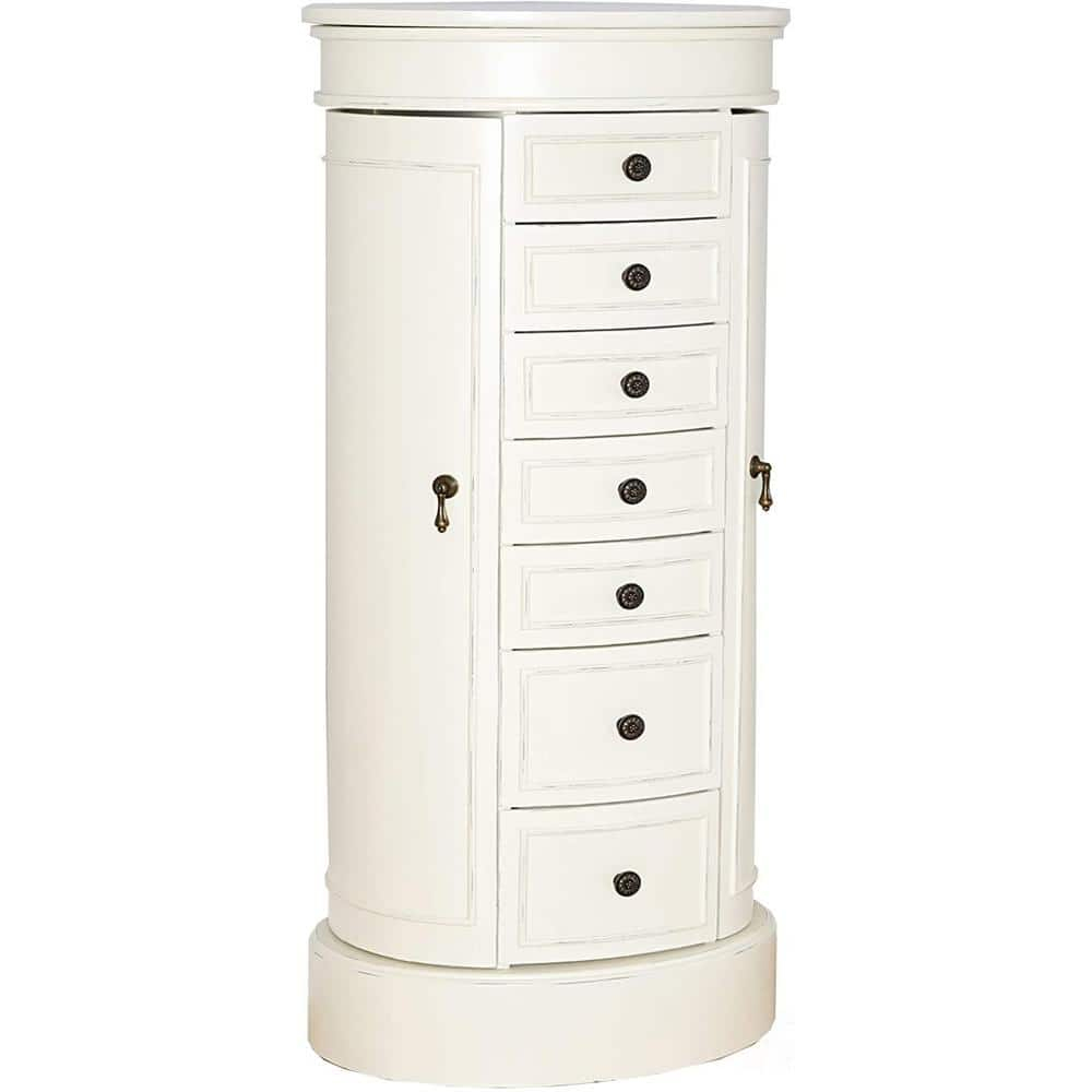 Hives and Honey Bailee Standing Jewelry Armoire - 7 Drawers, Mirror Top, Side Doors - Necklace, Earring, Bracelet Organizer, Ivory