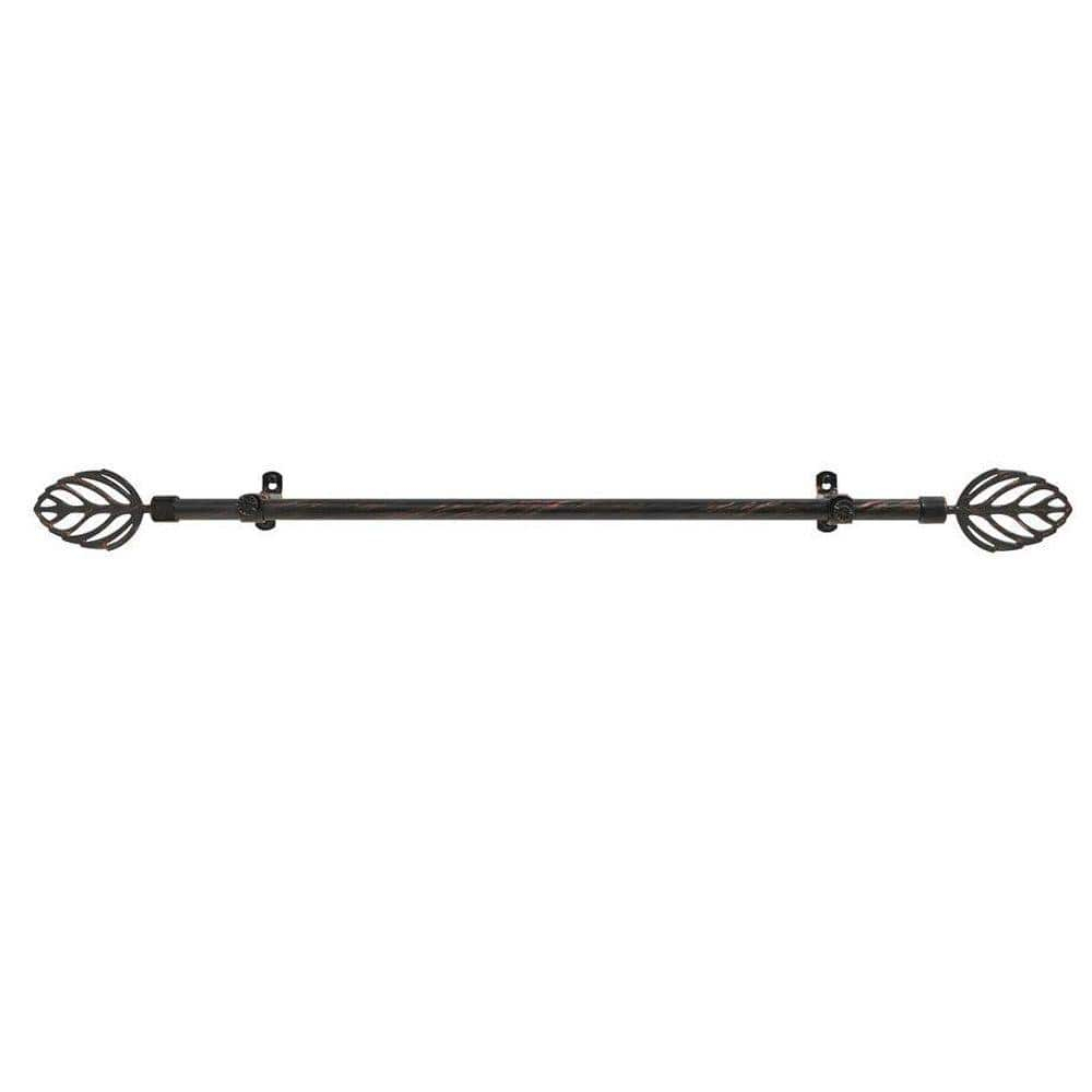 Achim Decorative Rods: Metallo Leaf Black Copper Curtain Rod with Metal Leaf Finials - Adjustable Size: 28" x 48"