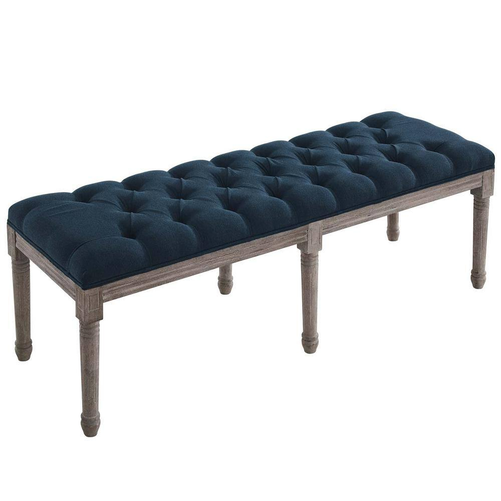 Province French Vintage Upholstered Fabric BenchNavy
