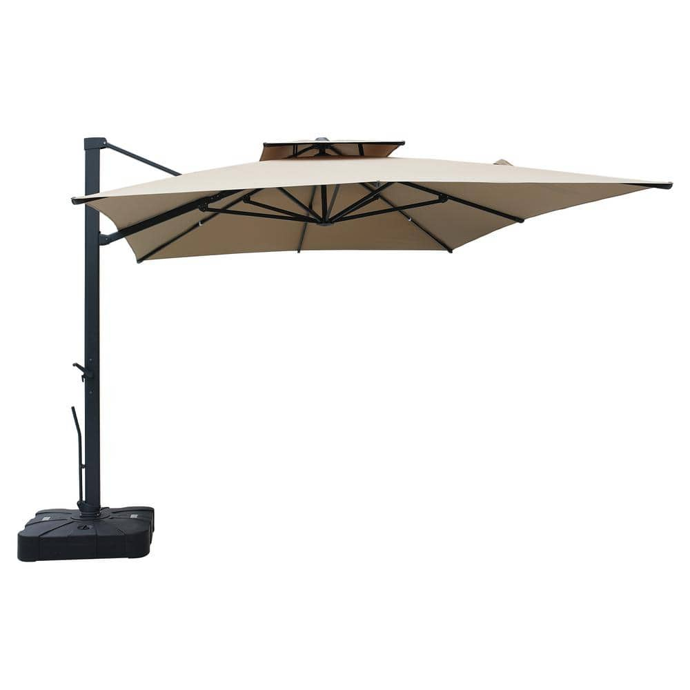 Mondawe 10x13FT Patio Umbrellas, Double Top Rectangle Cantilever Umbrella, Heavy Duty 360° Rotation Offset Outdoor Sun Shade Umbrella for Garden Deck Pool Backyard, Tan