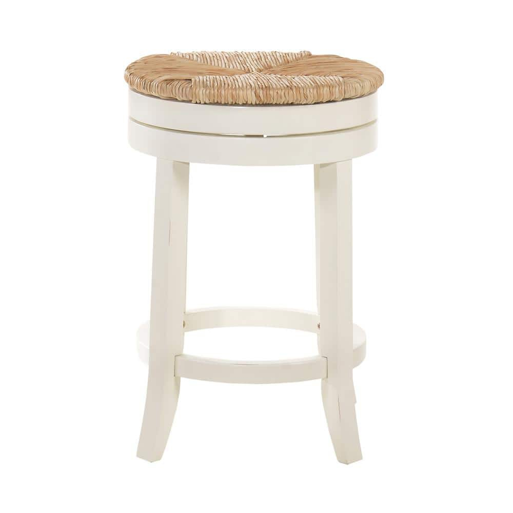 The Curated Nomad  Aragon Rush Seat Swivel 24-inch Counter Stool Antique White
