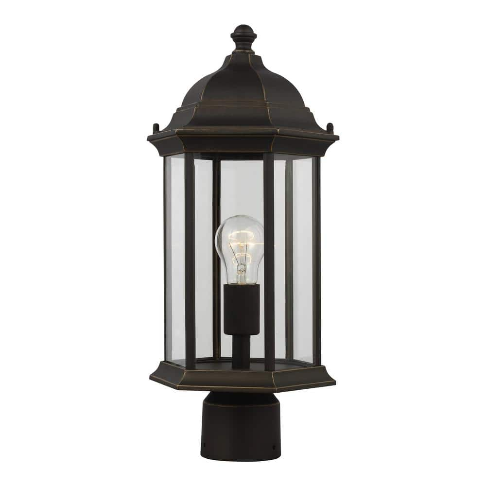 Antique Bronze Outdoor Post Lantern with Clear Glass Shade